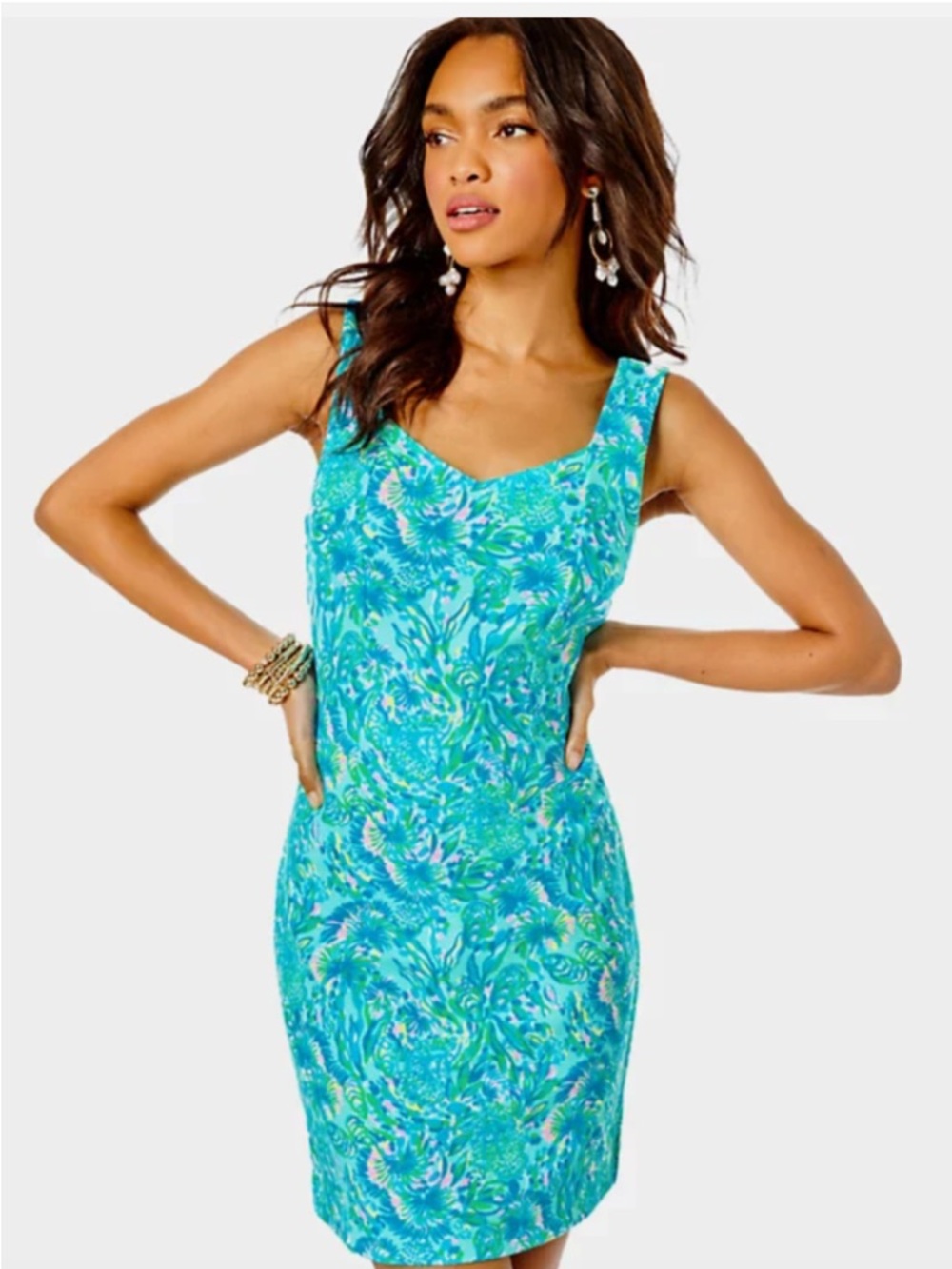 Lilly Pulitzer Del Rey Stretch Shift Dress Surf Blue Coral XS